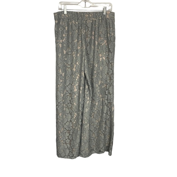 FEATHER Bone by Anthropologie Light Grey Lace Illusion Wide Leg Dress Pant, Med - Picture 2 of 9